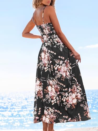 Image of CUPSHE Women's Floral Maxi Dress Spaghetti Strap Summer Boho Beach Dress Smocked Sundress Casual Vacation Flowy Long Dress