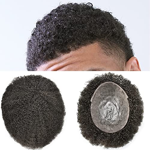 FACE MIRACLE Men's Toupee For Black Men Afro Curly African American Wigs Hair Unit 8