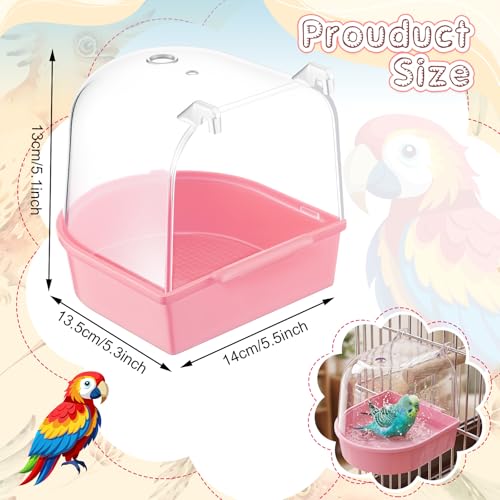 Image of Honeydak 3 Pieces Clear Bird Bath for Cage Parakeet Bird Cage Accessories Hanging Bath Box Parrot Bathing Tub with View for Cockatiel Conure Canary Budgies Parrots (Cute Color)