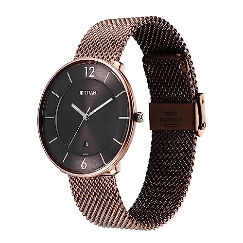 Image of Titan Neo Splash Quartz Analog with Date Black Dial Brown Stainless Steel Strap Watch for Men - NT1849KM04