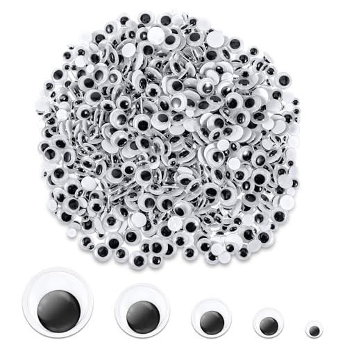 1200 Stück Wackelaugen Selbstklebend Runde Schwarz Weiß Basteln Wackelaugen Kunststoff Bastelaugen Augen Kulleraugen Aufkleber Für DIY Scrapbooking Handwerk Puppe Zubehör(12/10/8/6/4mm)