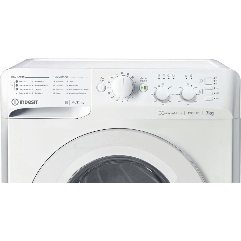 INDESIT MTWC 71296 W IT - Lavatrice 7 kg con Carica Frontale, 16 Programmi, Centrifuga 1200 Giri, Partenza Ritardata e Motore Inverter - Elettrodomestici per la Casa, Classe A, 59,5Lx85Hx54P