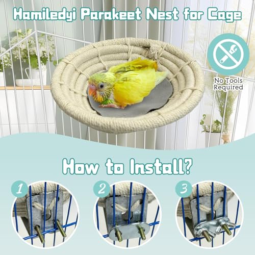 Image of Hamiledyi 3 PCS Bird Nest for Cage Handmade Cotton Weave Hemp Rope Parrot Breeding Nest Hatching Bird Bed Parakeet Nesting Box for Budgie Cockatiel Conure Lovebird