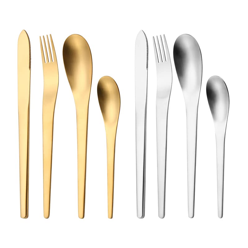 Couverts en or et en argent : service de table 8 pièces inox