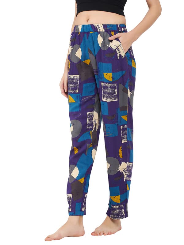 Image of Clovia Women's Cotton Print Me Pretty Pyjama In Purple
