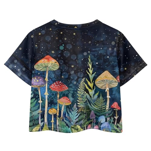 Image of Girls Crop Tops Cute Short Sleeve Shirts Fashion Tees for Kids Casual Crewneck Blouses Size 8-16 Years