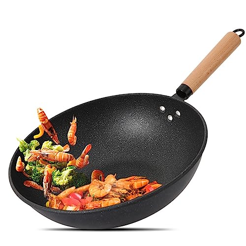 Wok de acero al carbono con mango de acero inoxidable