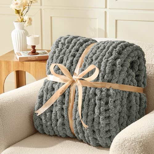 Image of Inhand Chunky Chenille Yarn for Hand Knitting, Thick Bulky Blanket Yarn for Crocheting, Soft Fluffy Yarn for Crochet Gifts & Crafts for Women /Beginners,8 Pack (29.5 yds /8.4 oz Each), Black & Gray-Mix