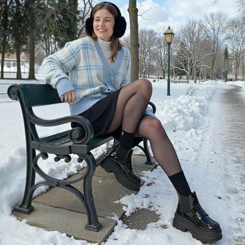 KaroNairy 3 Inch Black Platform Ankle Boots Round Toe Non Slip Work Chelsea Booties for Women4