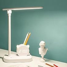 Modern Eye Protection lamp,LED Desk Lamp with USB Charging,Dimmable Reading Lamps with Touch Control Kids Bedside Lamp with Pen Holder und Display Alarm Clock