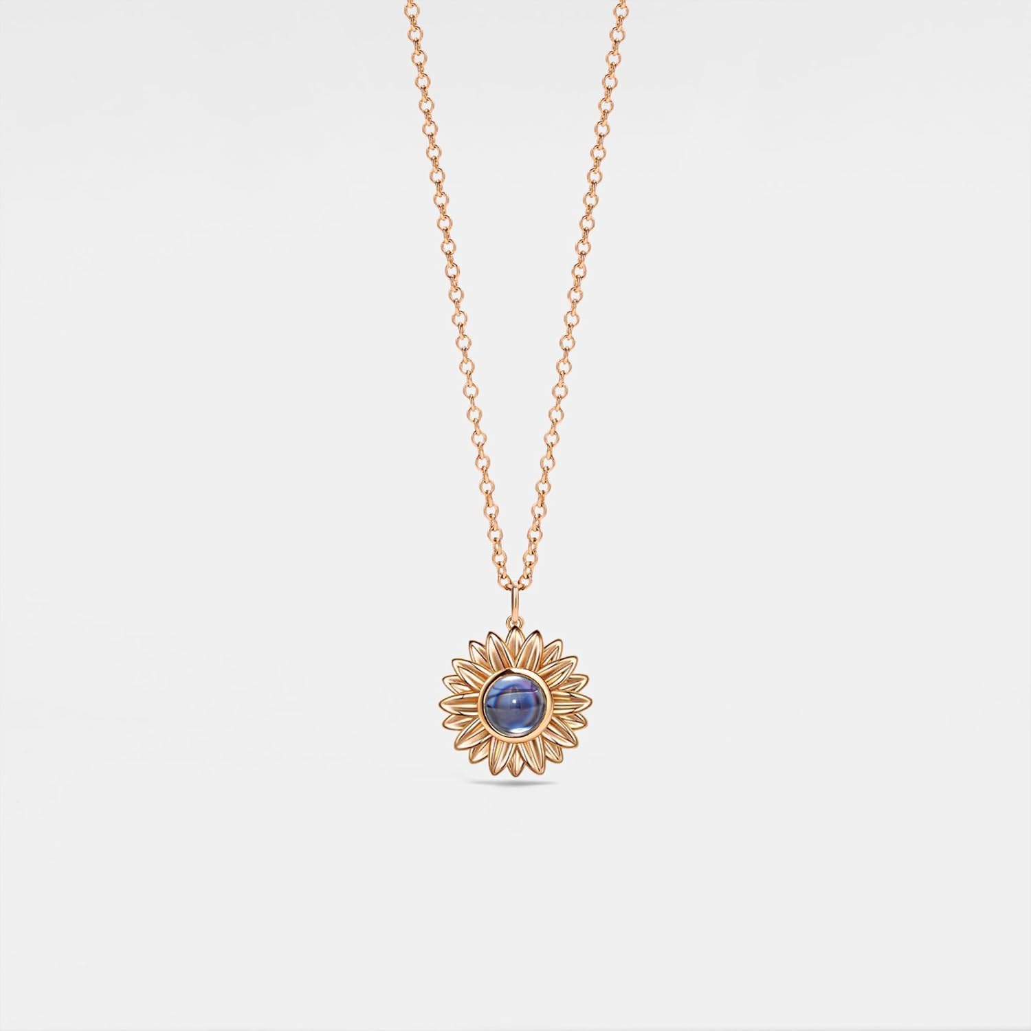 PERIMADE Custom Picture Projection Necklace with Photo Inside - Custom Text & Love in 100 Languages Sunflower Charm Pendant - Customized Birthday Memorial Gifts for Mother Wife Anniversary Valentines