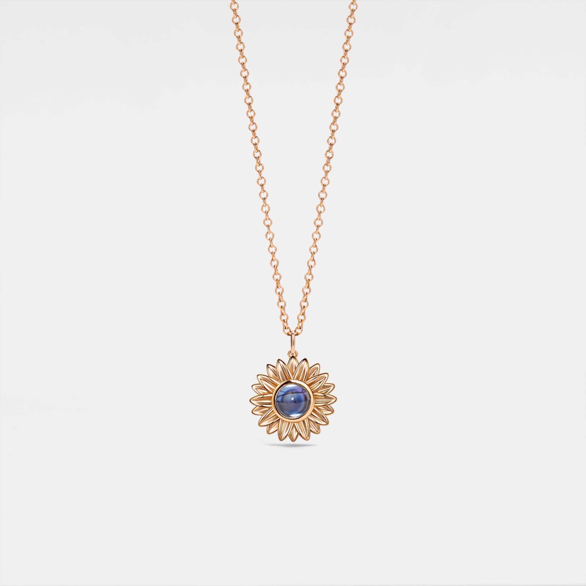 PERIMADE Collana con proiezione di immagini personalizzate con foto all'interno, con testo personalizzato e amore in 100 lingue con ciondolo a forma di girasole, regalo commemorativo personalizzato