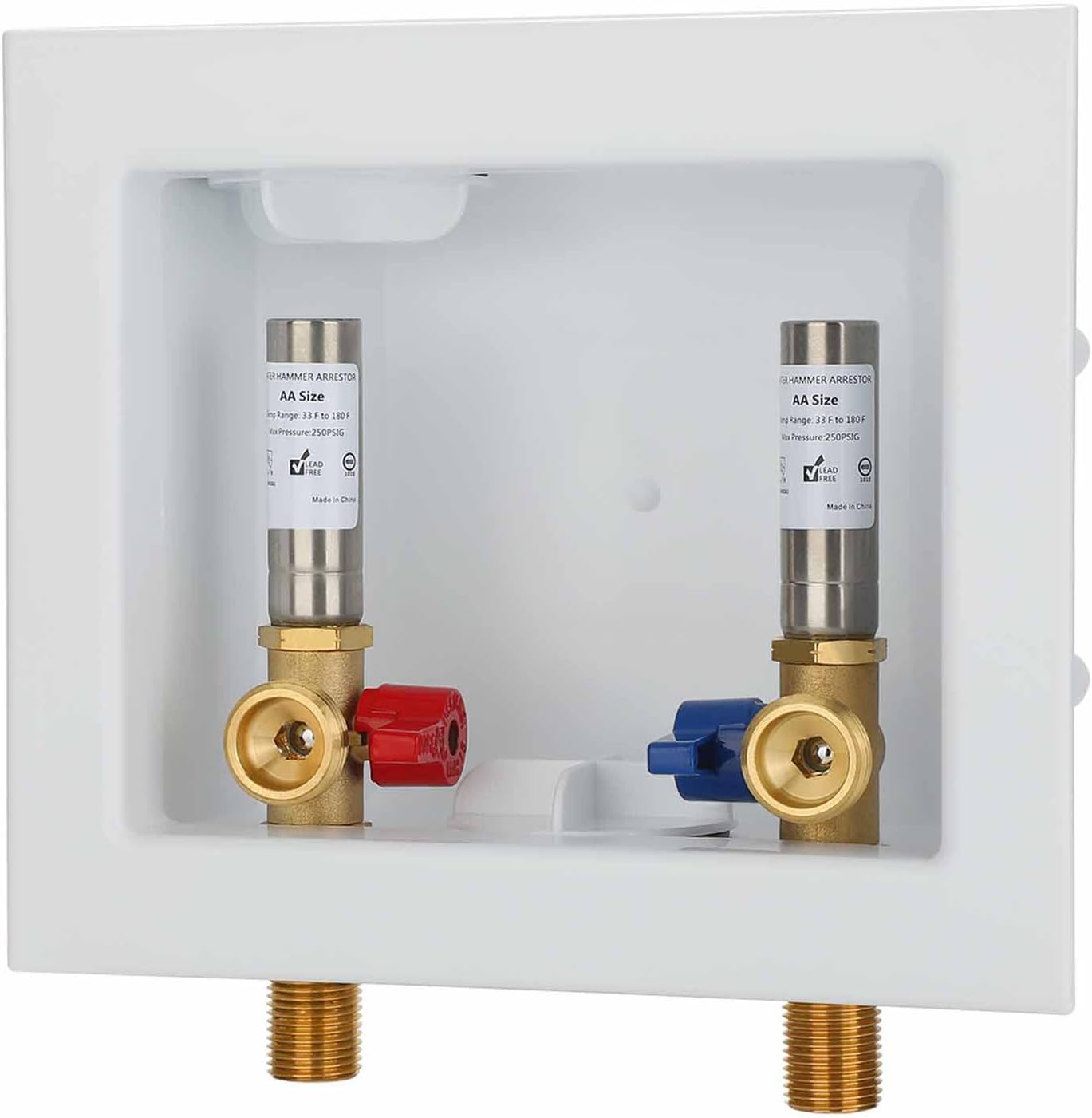 (1 Pack) Lidertik Washing Machine Outlet Box with Hammer Arrestors and Center Drain, Inlet 1/2 inch Thread or Sweat x Outlet 3/4 inch Male Thread, Absorb Shock And Reduce Noise LI-611-11