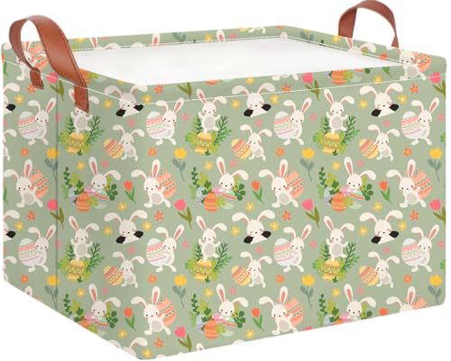 Image of CLOCOR Rectangular Easter Gift Basket Empty,Waterproof Storage Basket with Handles,Room Decor(Pink Flower Easter Egg)