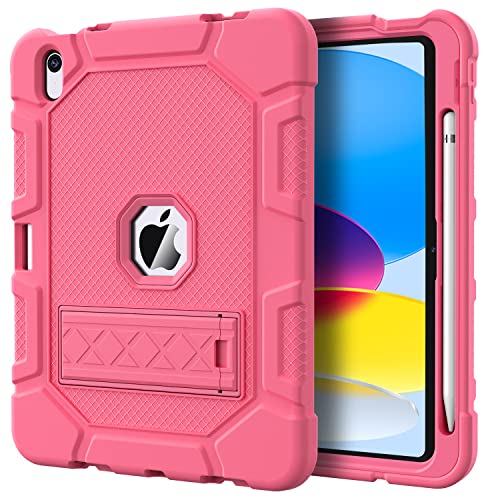 Image of Azzsy Case for iPad (A16) 11th Generation 11 Inch 2025 / iPad 10th Generation 10.9 Inch 2022, [Built-in Pencil Holder] Heavy Duty Shockproof Rugged Protective Case, Pink