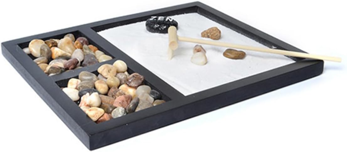 Japanese Zen Garden Miniature Landscape Tray Desktop Meditation Sand Table Decoration Rake and Rocks for Office Decor and Relaxation