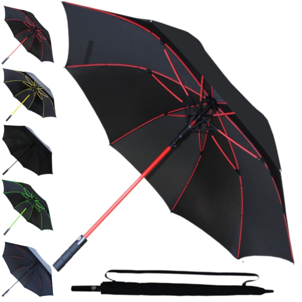COLLAR AND CUFFS LONDONCOLLAR AND CUFFS LONDON - 60MPH Windproof Extra Strong - StormFighter Jumbo Umbrella - Red Reinforced Fiberglass Frame - for 1 or 2 Persons - Auto Open - Non Slip Handle - Black, One Size