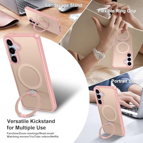 STERKER Designed for Samsung Galaxy S25 Case Magnetic Ring Stand [Military Grade Drop Protection][Compatible with Magnetic] Translucent Slim S25, Pink by STERKER - Image 3