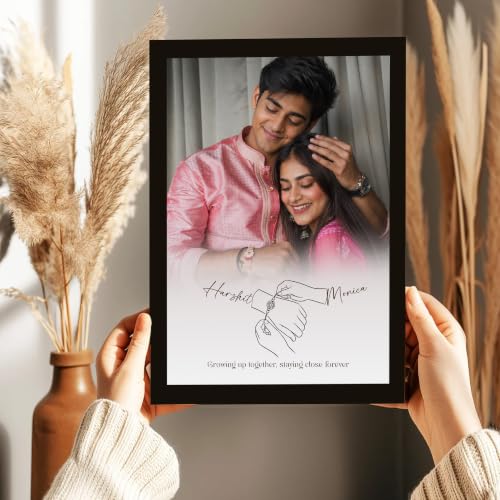 Image of Art Street Personalized Rakhi Photo Gift for Brother & Sister Photo Frame With Brother & Sister Photo Upload, And Text For Rakshabandhan Gift (A4, Black)