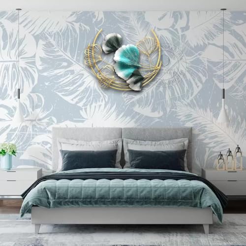 Image of Metal Wall Art For Home Decor Home Interior Decoration Hanging Ginkgo Ornaments Moon Cut Ring Flower Stylish Wall Decor For Bedroom Living Room Dining Study Room Office Farm Cafes House Hall Items 42cm
