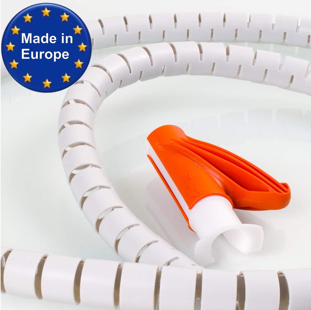 Kabelschlauch Ø 32mm (5-10 Kabel), 15m, lichtgrau – flexibler Kabelkanal mit Einziehwerkzeug, kürzbar, Kabeltunnel als sicherer Kabelschutz