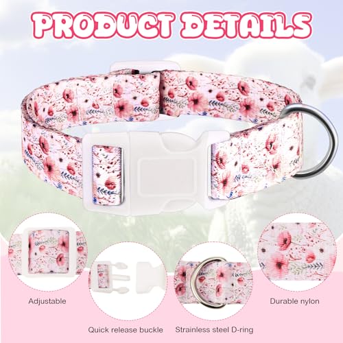 Image of 2 Pack Floral Goat Collars with Bells, Adjustable Nylon Sheep Collar 13.7-20.5 in, Loud Copper Bell Pet Anti Lost Grazing Collar for Small Farm Animal Goat Lamb Sheep Accessories, White Pink