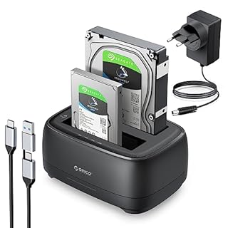 ORICO Dual Bay Docking Station Hard Disk USB 3.2 Gen1 con Clonazione Offline per HDD SSD SATA da 2,5 e 3,5 Pollici, Dock per Disco Rigido Fino a 40TB con UASP e Cavo 2-in-1 (DD28C3-C)
