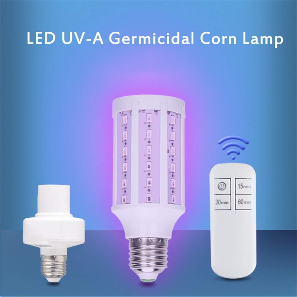 12W UV Esterilizador Lámpara, E27 maíz Bombillas portátil lámparas ultravioleta UVC artefacto de iluminación para el filtro de aire del hogar Viajes,Lamp + Remote Control