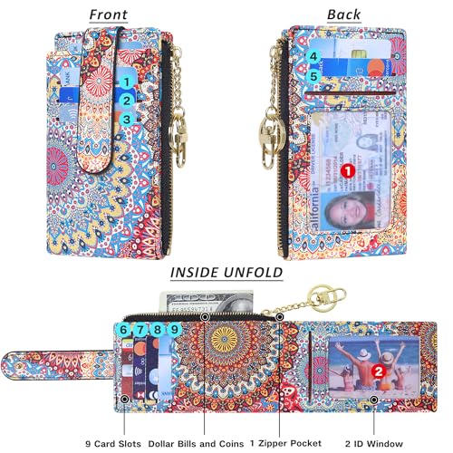 Image of Badiya Slim Women Wallet RFID Blocking Bifold Compact 9 Card Slots Holder Wallets Soft Leather with Zipper Coin Pocket 2 ID Window