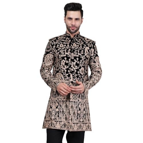 Image of WINTAGE Embroidered Velvet Black Bandhgala