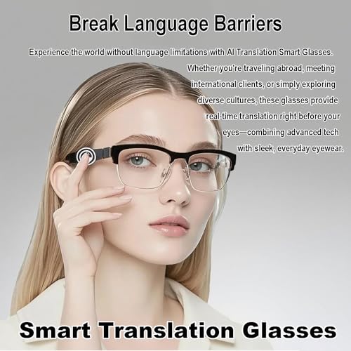 Image of AI Smart Glasses with Real-Time Translation for 164 Languages,Bluetooth 5.4 Translate Glasses for Men Women,Blue Light Blocking,Hand-Free for Travel & Business (AI Translate-Silver)
