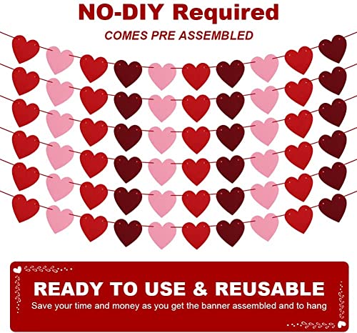 Valentines Day Decorations - 120 Pcs No Diy Heart Felt Garland For Valentines Day Decor Indoor Outdoor - Red Heart Banner For Valentines/Anniversary/Wedding/Birthday Party Supplies #TOP5