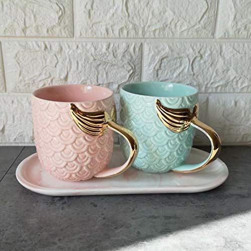 Tasse de queue de sirène dorée en céramique avec poignée - 4