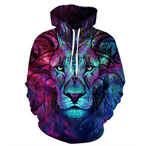 Lenfesh - Pullover Sweat-Shirt Unisexe - Sweat-Shirt à Capuche imprimé 3D Lion (XXL, Bleu)
