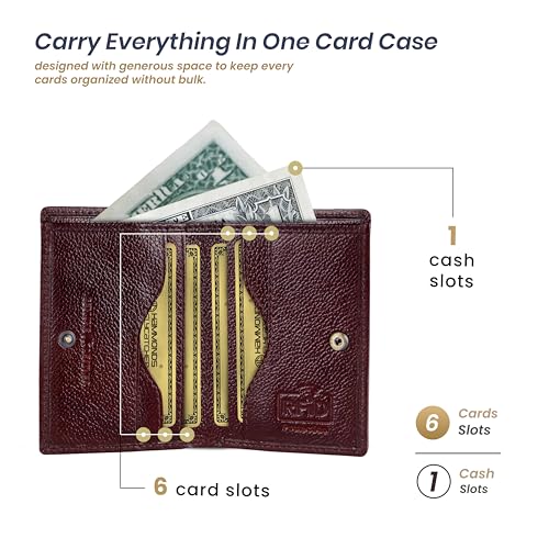 Image of HAMMONDS FLYCATCHER Genuine Leather Card Holder for Men and Women Slim RFID Blocking Bifold with 6 Card Slots Cash Compartment Compact Credit Debit Card Case Minimalist Pocket Organizer