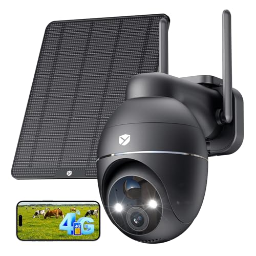 YESKANO 4G LTE Camara Vigilancia Exterior Solar con Tarjeta SIM, 2K HD, PTZ 355°/110°, Detección de Personas PIR, Visión Nocturna en Color, Voz Bidireccional, Almacenamiento Seguro, Solo 4G, No WiFi