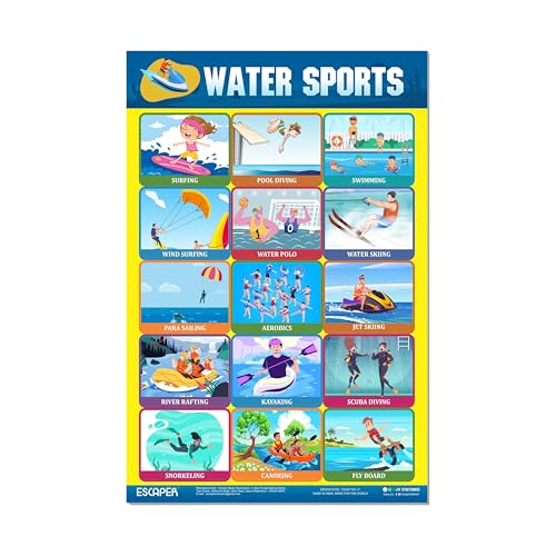 Image of ESCAPER Water Sports Educational Charts (11.5 x 17.5 inches), 300 GSM Paper, Laminated, Self Adhesive Back, Kids Learning Posters, Perfect For Home Schooling, Nursery Students