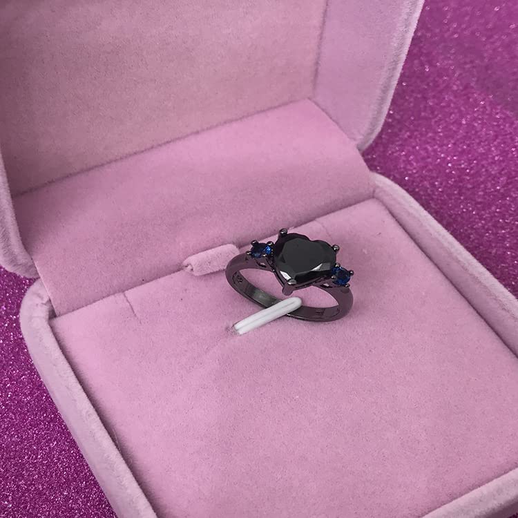 DOCCESTU Black Gold Plated Heart Ring Black Onyx Single Stone Ring Women's Heart Engagement Ring Size 63