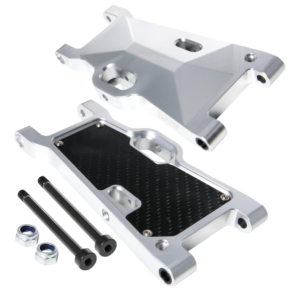 GTBRacing CNC Aluminum Alloy Front Rear Universal Suspension Arms Set for 1/5 RC Car LOSI Desert Buggy XL DBXL DBXL-E V1.0/2.0 Upgrade Part (with Carbon Fiber Plate Silver)