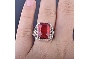 Sdouefos Vintage Emerald Cut 1.0 Carat Created Red Ruby Ring in Sterling Silver