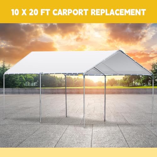 Wesnoy 10 x 20 ft Heavy Duty Carport Canopy Waterproof Garage Car Shelter Tarp Tent for Car Canopy Replacement Cover with 50 Ball Bungees, Only Top Cover, Frame is Not Included by Wesnoy - Used condition - Image 4