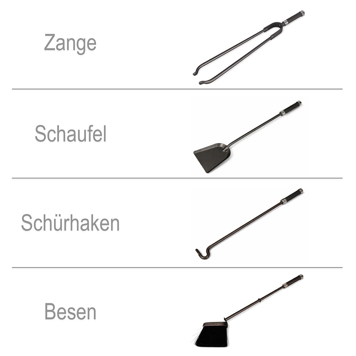 MS Beschläge Kamingarnitur Anthrazit 5-tlg. massiv Stahl – Kaminbesteck modern eckig mit geschlossenem Behälter - Kamin-Set Ofenbesteck-Set massiv & robust - Ofengarnitur Chrom-glänzende Akzente