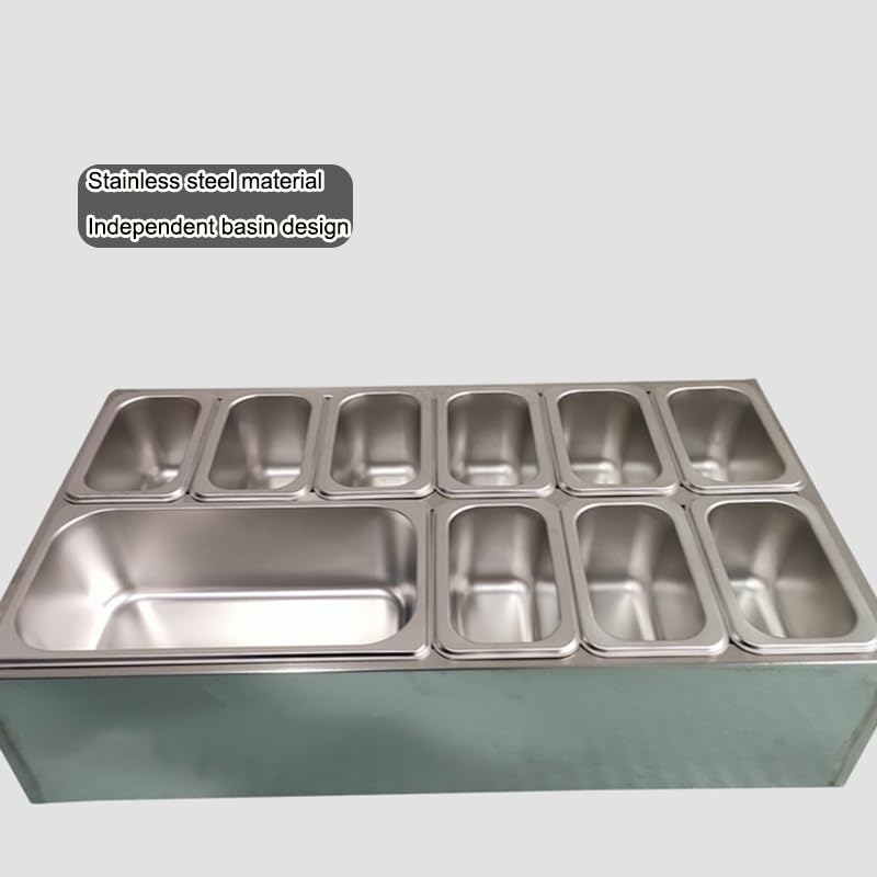 Gewürz-Organizer-Ständer aus Edelstahl, geneigter Halter mit Deckel, Löffel, Pizzastation, Buffet-Behälter-Set für Saucen, Zutaten, Küche, Silber-D