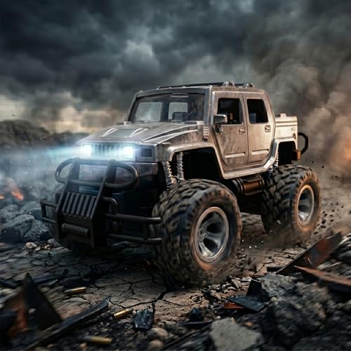Image of Amazon Brand - Jam & Honey Off Roader Rechargeable Remote Control Car | RC Monster Truck with LED Headlights, Type-C Charging, Anti-Skid Tyres, 120 Ft Range | 2.4GHz Remote Controller (MT507) (Silver)