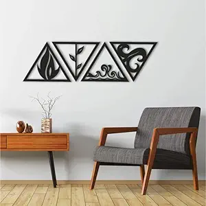 Meraki Mart 4 Elements Earth, Water, Fire, Air Wall Art Hanging Black Designed Wood Decor Sculptures Black Wall Art Decoration Contemporary Home, Above Bed Decor, Bedroom, Living Room, Office, 16 Inch