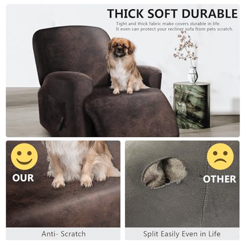 Image of ANARACHON Recliner Chair Covers Leather Like, 4 Pieces Recliner Cover for Recliner Chair, Soft Sofa Slipcover Furniture Protector Washable Sofa Cover for Pets Kids (X-Large, Dark Brown)