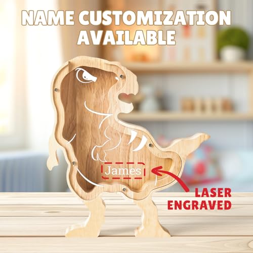 Image of Wooden Dinosaur Piggy Coin Banks for Kids Name