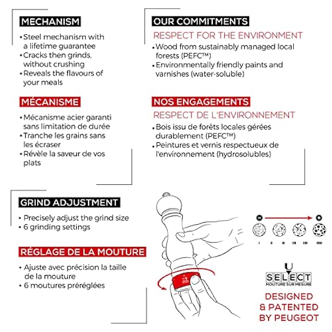 Peugeot Paris u'Select Manual Salt Mill - Adjustable Grinder - Beechwood, Chocolate