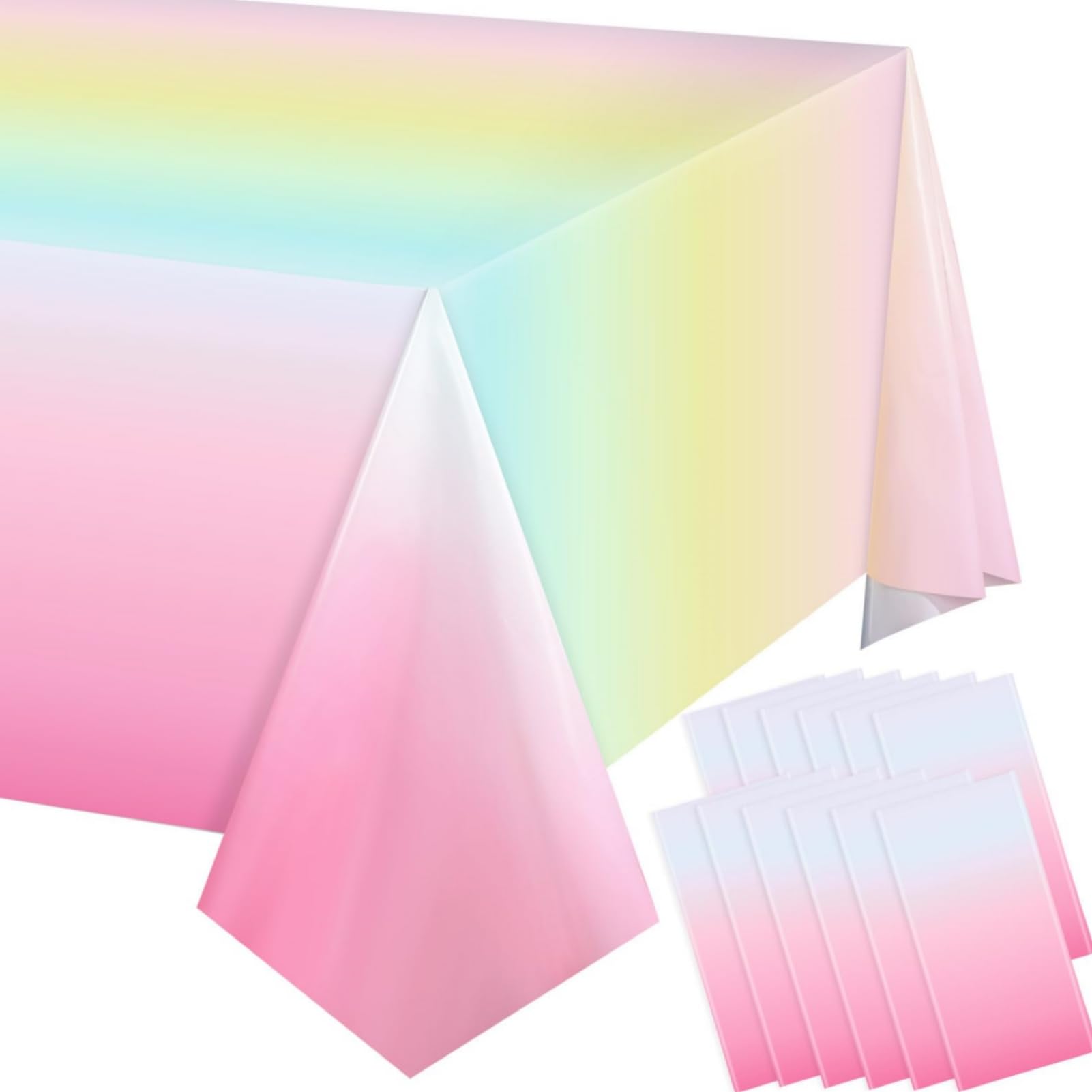 3 Pack Pastel Rainbow Rectangular Tablecloths for Birthday, Wedding, Shower Party Supplies - Plastic Table Covers, Decorations, Pink