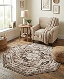 Rugs.com - Monte Carlo Rug – 4 Ft Octagon Light Brown Easy-Clean Rug – Vintage Medallion Design for Entryways, Bedrooms, and Home Offices
